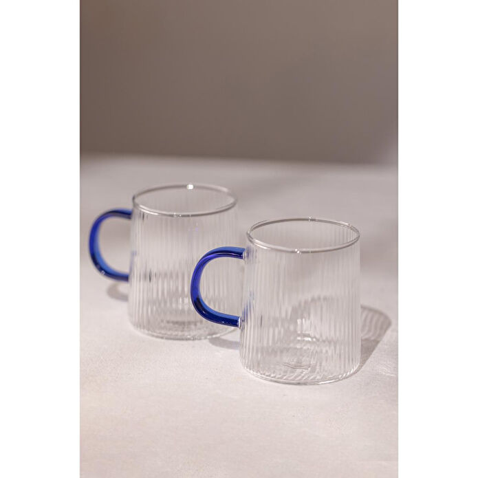 Rakle Borosilikat 2'li Kupa Seti Mavi Kulplu 320 Cc