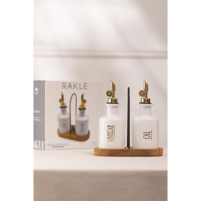 Rakle Marbella Bambu Stantlı 2'li Yağlık-sirkelik Seti Beyaz 200 Cc