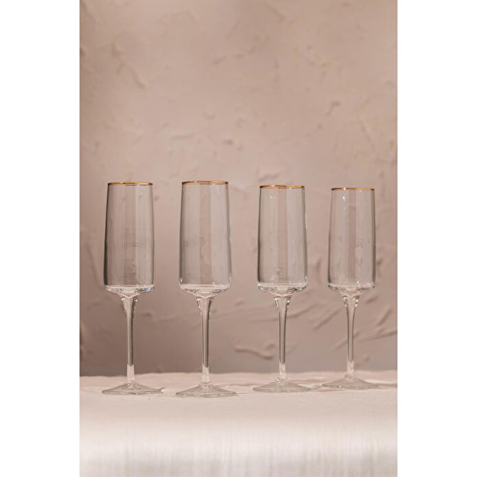 Rakle Bliss Gold 4'lü Şampanya Kadehi Seti 190 Cc