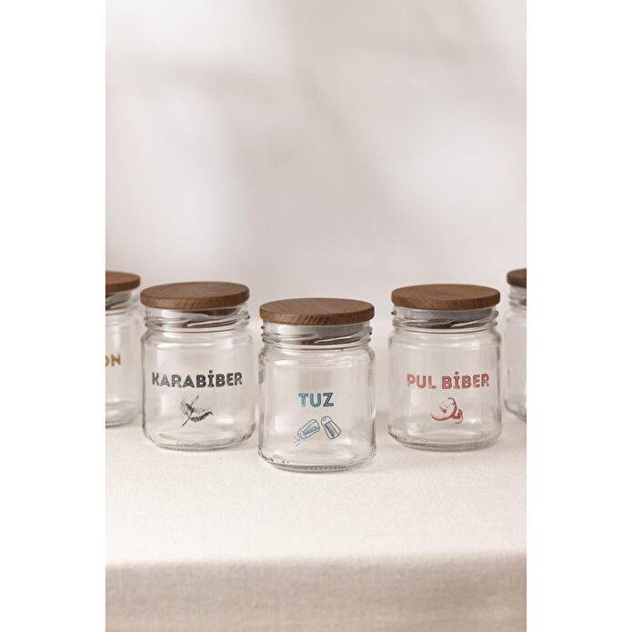 Rakle Luna Ahşap Kapaklı 6'lı Baharatlık Seti 210 Cc