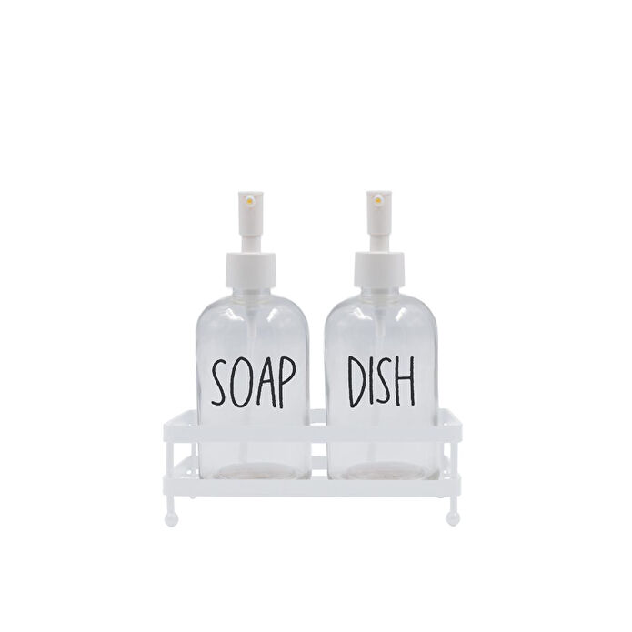 Rakle Basic Beyaz Metal Kare Stantlı 2'li Sıvı Sabunluk Seti 420 Cc