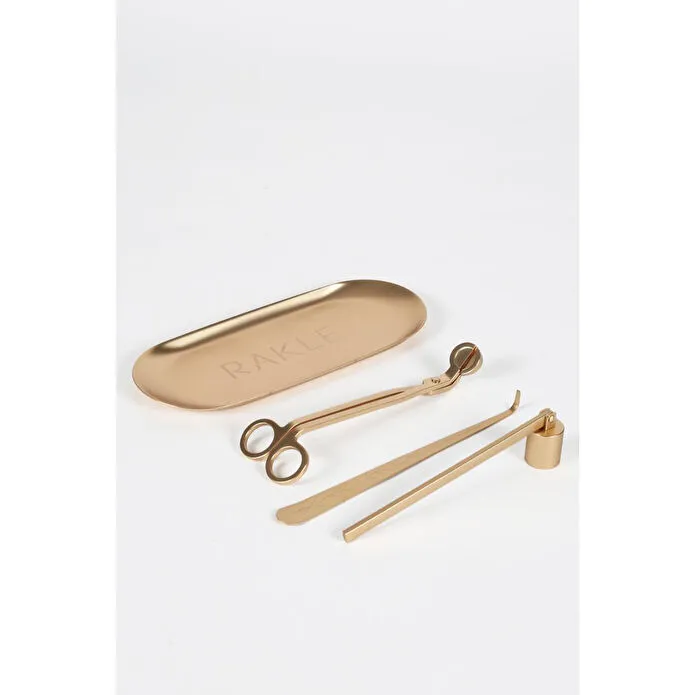 Rakle Mum Bakım Seti Makas Mum Söndürücü 4 Parça Gold