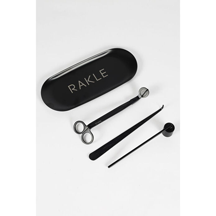 Rakle Mum Bakım Seti Makas Mum Söndürücü 4 Parça Siyah