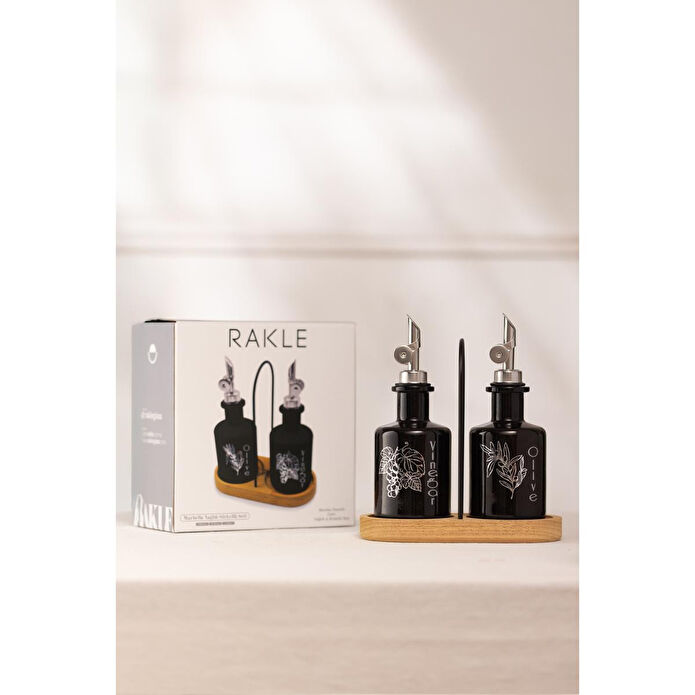 Rakle Marbella Bambu Stantlı 2'li Yağlık-sirkelik Seti Siyah 200 Cc