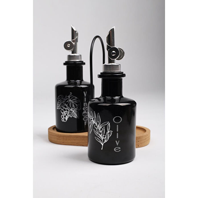 Rakle Marbella Bambu Stantlı 2'li Yağlık-sirkelik Seti Siyah 200 Cc