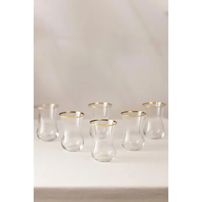 Rakle Pure Altın Yaldızlı İthal İnce 6'lı Çay Bardağı Seti 120 Cc