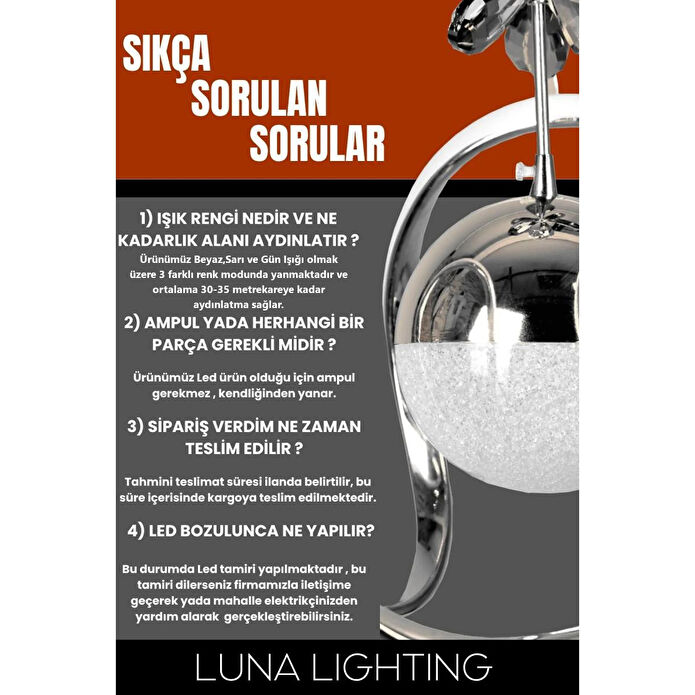 Luna Lighting Clasy Model Krom Kaplama 3 Renk Led Sarkıt Avize