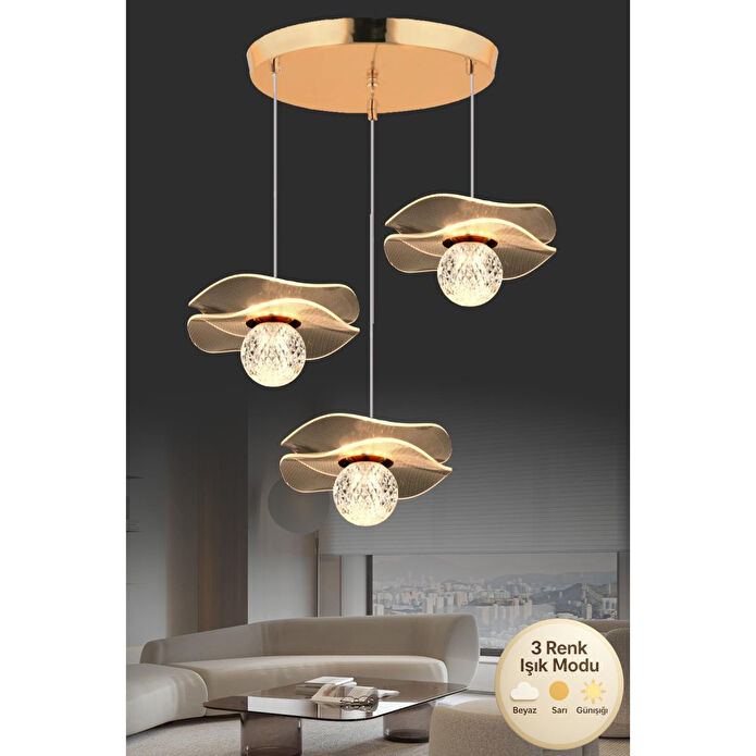 Luna Lighting Rose Model Gold Kaplama Led Sarkıt 3'lü Avize