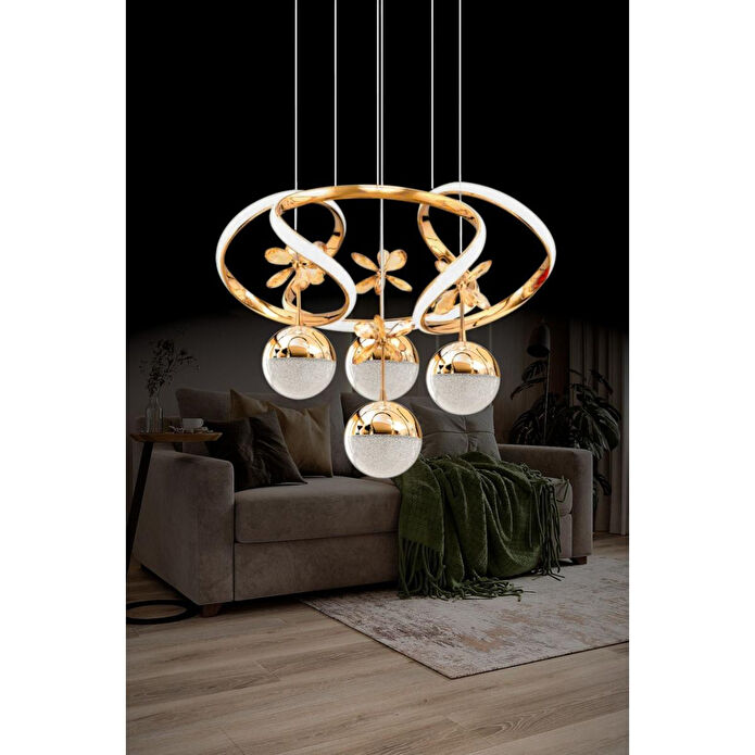 Luna Lighting Zümrüt Model Şık Tarz Modern Led Avize 3 1 Gold Ledli Salon Avize
