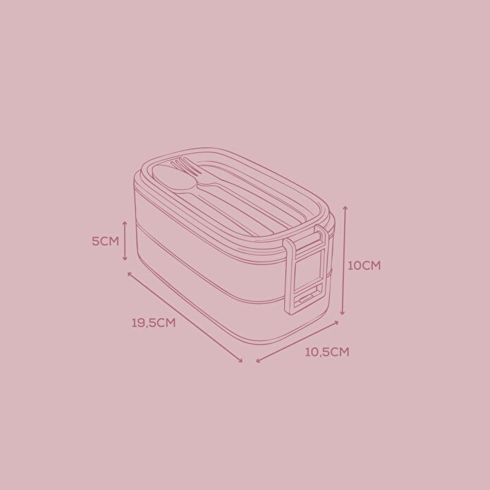 Vienev İki Katlı Saklama Kabı Ve Öğün Kabı – Çatal Kaşık Dahil Pembe