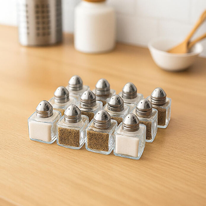 Vienev 12'li Mini Kare Tuzluk Ve Biberlik Seti