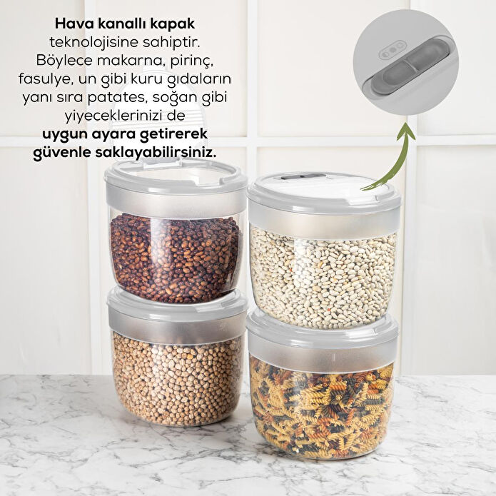 Vienev 4'lü 8 Litre Büyük Boy Plastik Saklama Kabı – Açık Gri Kapaklı