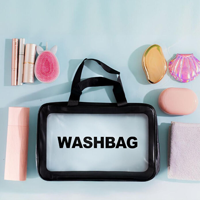 Vienev Büyük Boy Su Geçirmez Şeffaf Makyaj Ve Kozmetik Çantası – Seyahat Düzenleyici Siyah