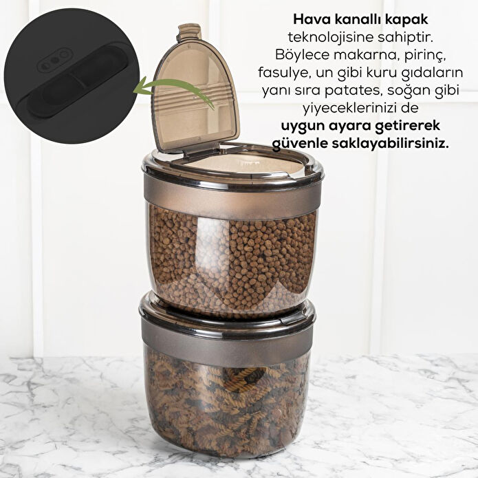 Vienev 2'li 8 Litre Büyük Boy Plastik Saklama Kabı – Antrasit Kapak Ve Gövde