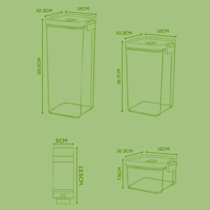Vienev 13'lü Vakumlu Saklama Kabı Seti | 2x(2 Lt-1,3 Lt-0,5 Lt) Kap + Şarjlı Pompa + 6x Vakumlu Poşet