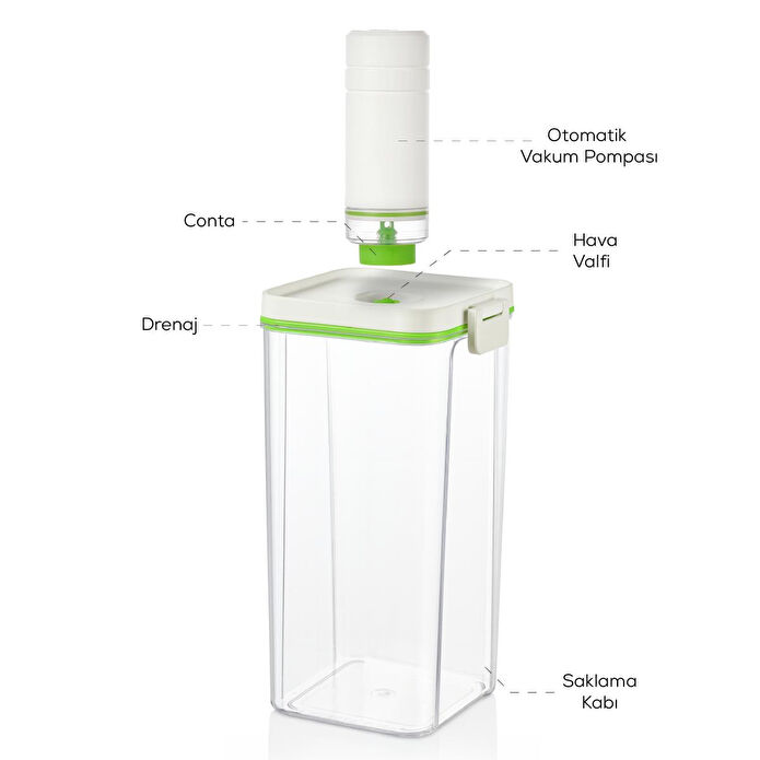 Vienev 13'lü Vakumlu Saklama Kabı Seti | 2x(2 Lt-1,3 Lt-0,5 Lt) Kap + Şarjlı Pompa + 6x Vakumlu Poşet