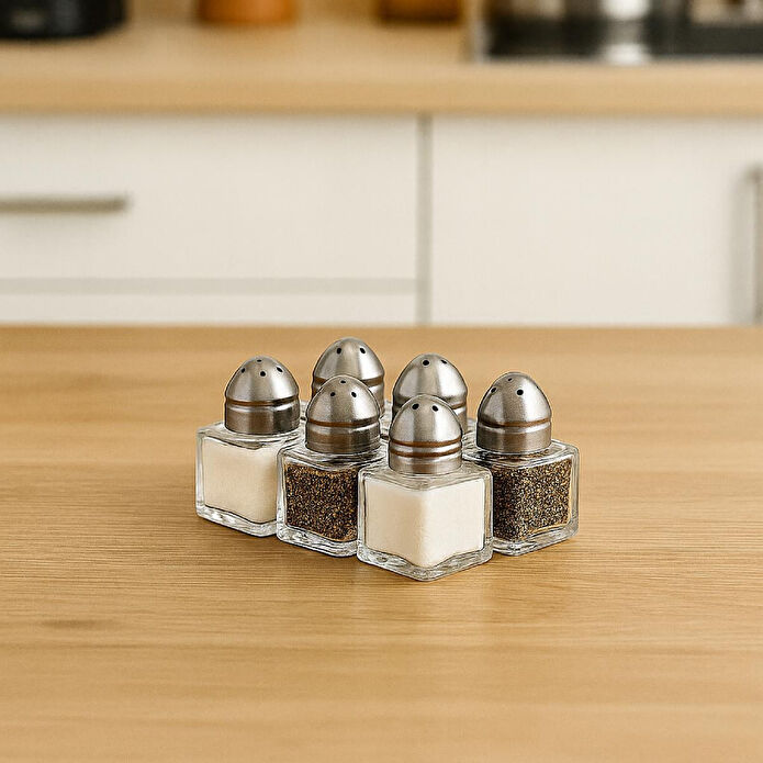 Vienev 6'lı Mini Kare Tuzluk Ve Biberlik Seti