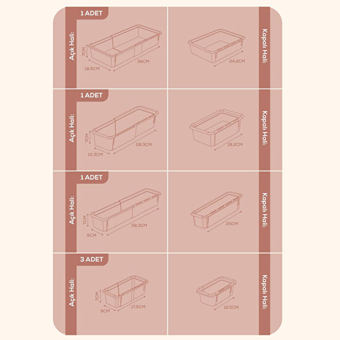 Vienev 6'lı Set Ayarlanabilir Çekmece Içi Düzenleyici Kutu – Uzayıp Kısalabilen Organizer Seti (3a1b1c1d)