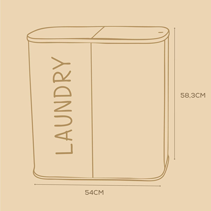 Vienev İki Bölmeli Çamaşır Sepeti - Çift File Torbalı