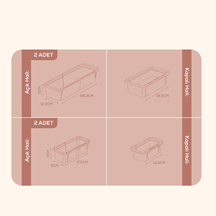 Vienev 4'lü Set Ayarlanabilir Çekmece Içi Düzenleyici Kutu – Uzayıp Kısalabilen Organizer Seti (2a2b)