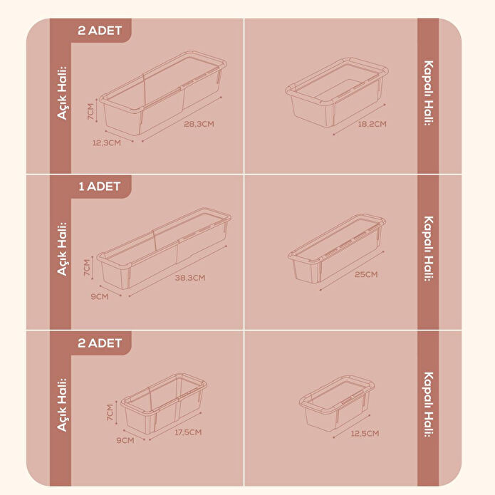 Vienev 5'li Set Ayarlanabilir Çekmece Içi Düzenleyici Kutu – Uzayıp Kısalabilen Organizer Seti (2a2b1c)