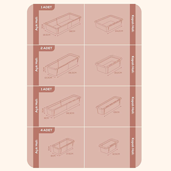 Vienev 8'li Set Ayarlanabilir Çekmece Içi Düzenleyici Kutu – Uzayıp Kısalabilen Organizer Seti (4a2b1c1d)