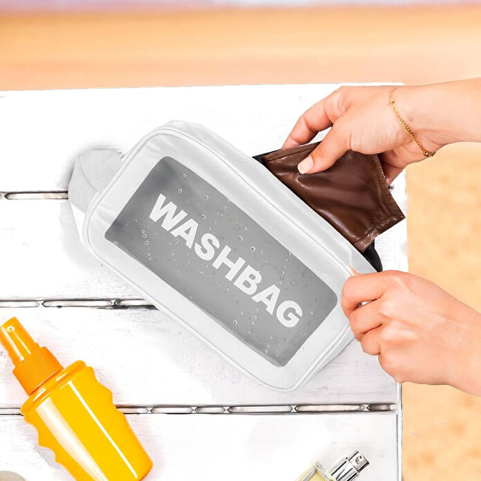 Vienev Su Geçirmez Şeffaf Makyaj Ve Kozmetik Çantası – Seyahat Düzenleyici Beyaz