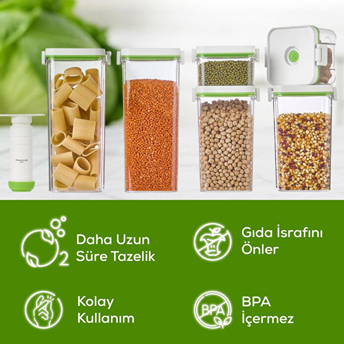 Vienev 7'li Vakumlu Saklama Kabı Seti | 2x(2 Lt-1,3 Lt-0,5 Lt) Kap + Manuel Pompa