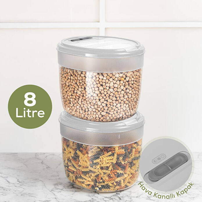 Vienev 2'li 8 Litre Büyük Boy Plastik Saklama Kabı – Açık Gri Kapaklı