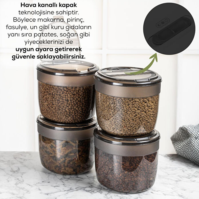 Vienev 4'lü 8 Litre Büyük Boy Plastik Saklama Kabı – Antrasit Kapak Ve Gövde