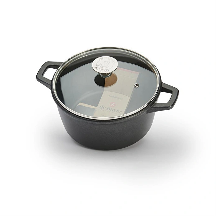De Buyer Choc Extreme Yapışmaz Kaplama Cam Kapaklı Tencere 20 Cm Siyah