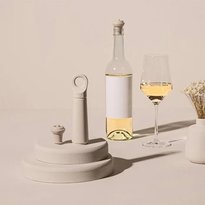 Vacu Vin Şarap Vakum Seti 1 Pompa 1 Şarap Tıpası - Kutulu Bej