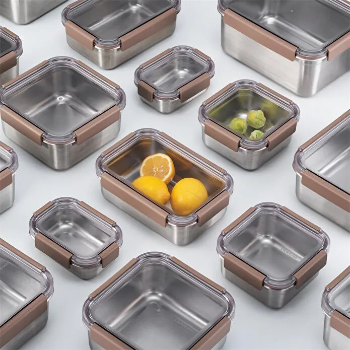 Locknlock Paslanmaz Çelik Fırın & Saklama Kabı Dörtgen Kilitli 310 Ml - Kahverengi