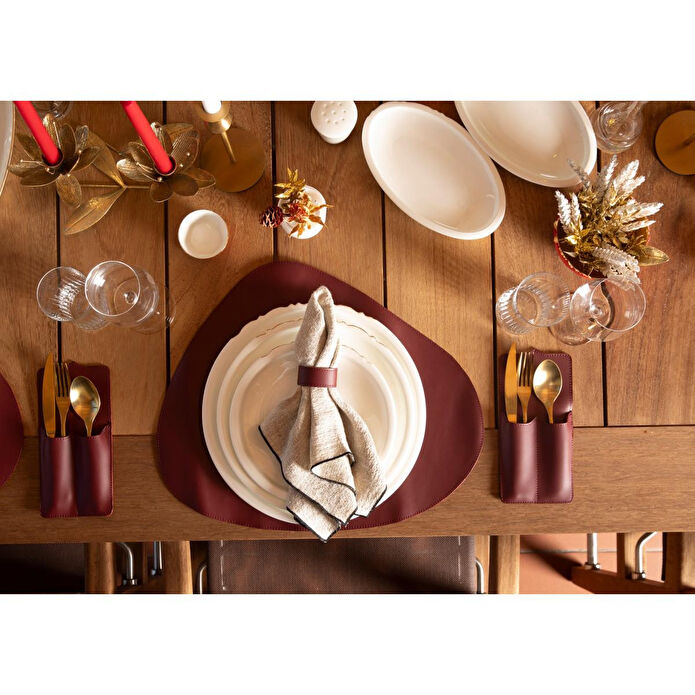 Bloominbag Bloomdine Velato Hakiki Deri Masa Seti (4'lü Placemat & Tabak Altlığı Seti)