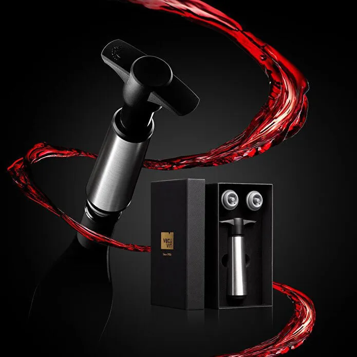 Vacu Vin Paslanmaz Çelik Şarap Koruyucu 1 Pompa 2 Tıpa - Kutulu Paslanmaz Çelik