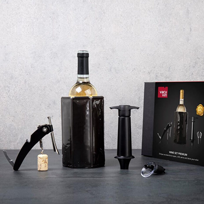 Vacu Vin Premium Şarap Seti 4 Parça Hediye Kutulu Siyah
