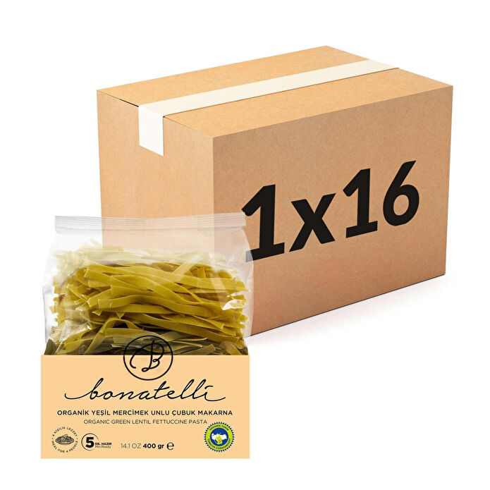 Bonatelli Organik Yeşil Mercimek Çubuk Makarna 400 Gr X 16'lı Paket