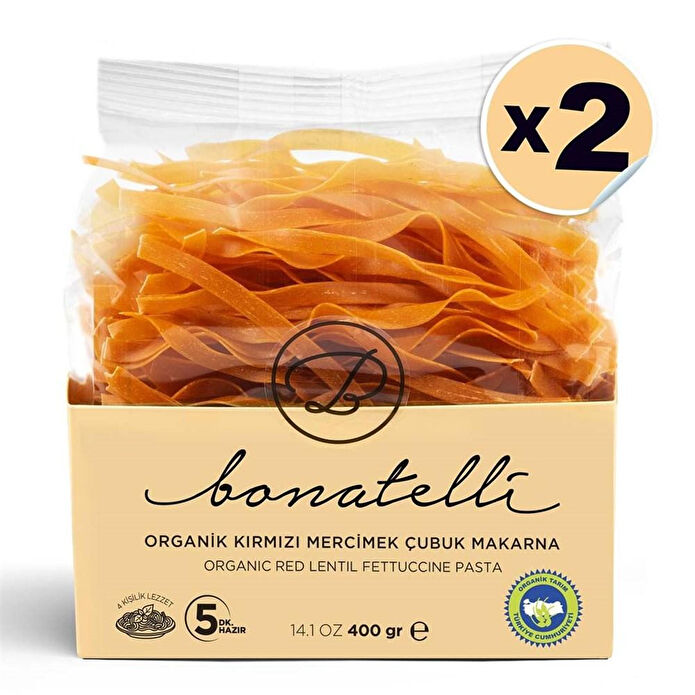 Bonatelli 2 Li Organik Kırmızı Mercimekli Çubuk Makarna