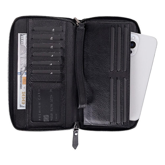 Bloominbag Bloomporter Obsidian Black Hakiki Deri Telefon Bölmeli Cüzdan