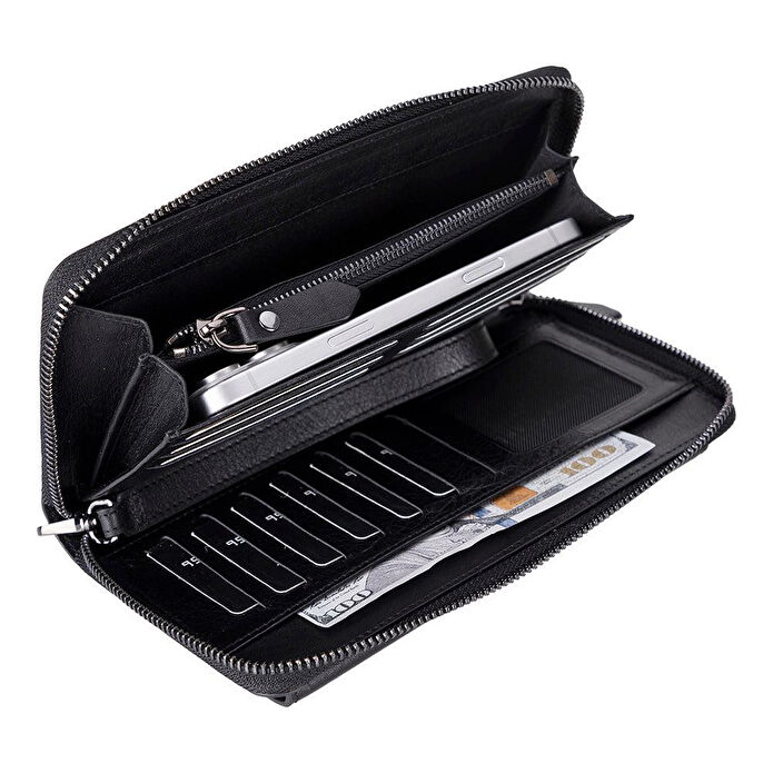 Bloominbag Bloomporter Obsidian Black Hakiki Deri Telefon Bölmeli Cüzdan
