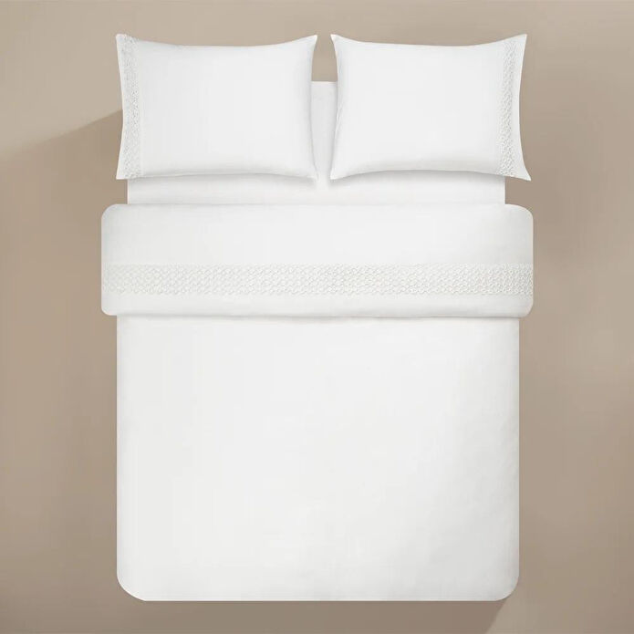 Penelope %100 Pamuk Saten Kumaş Nevresim Seti 200x220 Cm Beyaz - Manuela Serisi