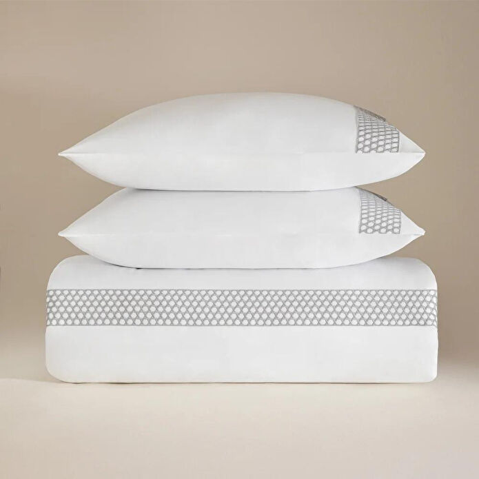 Penelope %100 Pamuk Saten Kumaş Nevresim Seti 200x220 Cm Beyaz Mavi - Regina Serisi