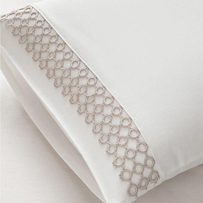 Penelope %100 Pamuk Saten Kumaş Nevresim Seti 240x220 Cm Beyaz Taş - Manuela Serisi