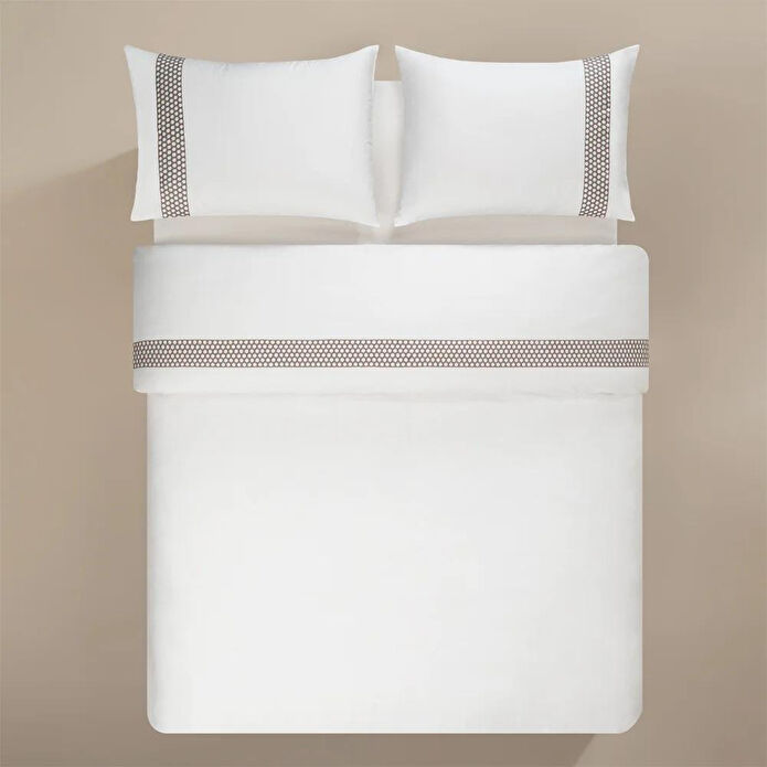 Penelope %100 Pamuk Saten Kumaş Nevresim Seti 240x220 Cm Beyaz Taş- Regina Serisi