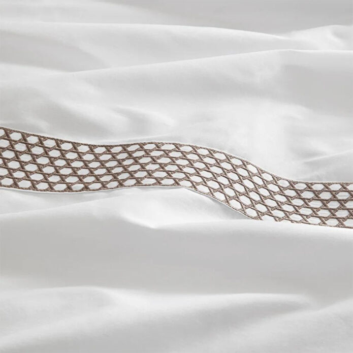 Penelope %100 Pamuk Saten Kumaş Nevresim Seti 240x220 Cm Beyaz Taş- Regina Serisi