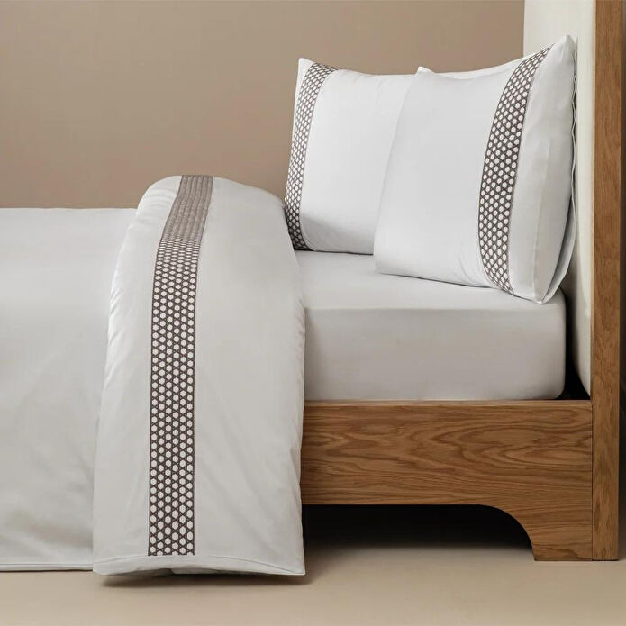 Penelope %100 Pamuk Saten Kumaş Nevresim Seti 260x240 Cm Beyaz Taş - Regina Serisi