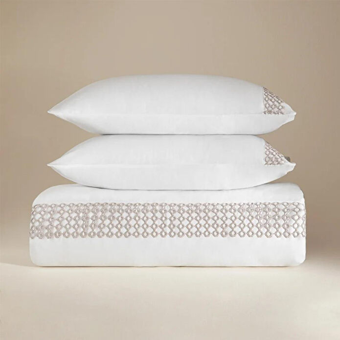 Penelope %100 Pamuk Saten Kumaş Nevresim Seti 260x240 Cm Beyaz Taş - Manuela Serisi