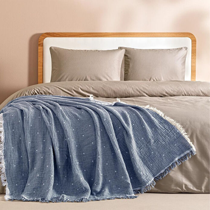 Penelope %100 Pamuk Müslin Yatak Örtüsü 220x240 Cm Mavi - Glen Serisi