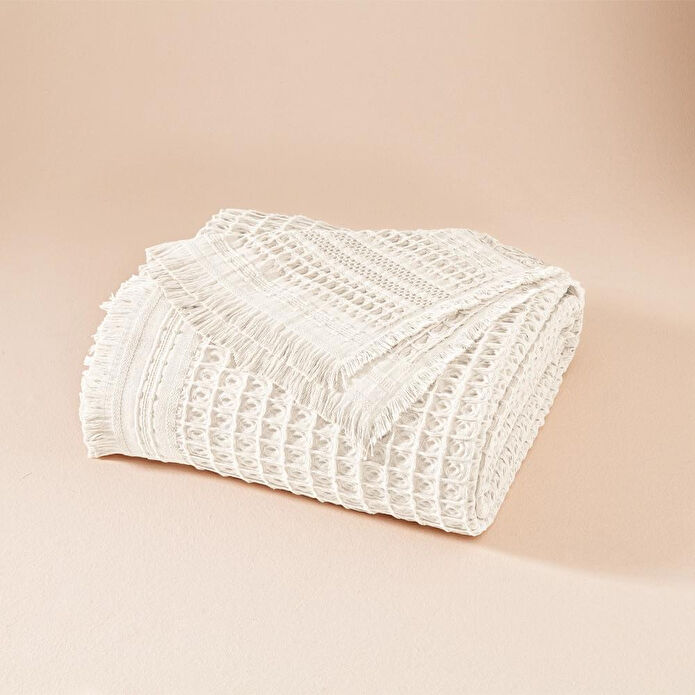 Penelope %100 Pamuk Dokuma Yatak Örtüsü 240x250 Cm Beyaz - Belinda Serisi