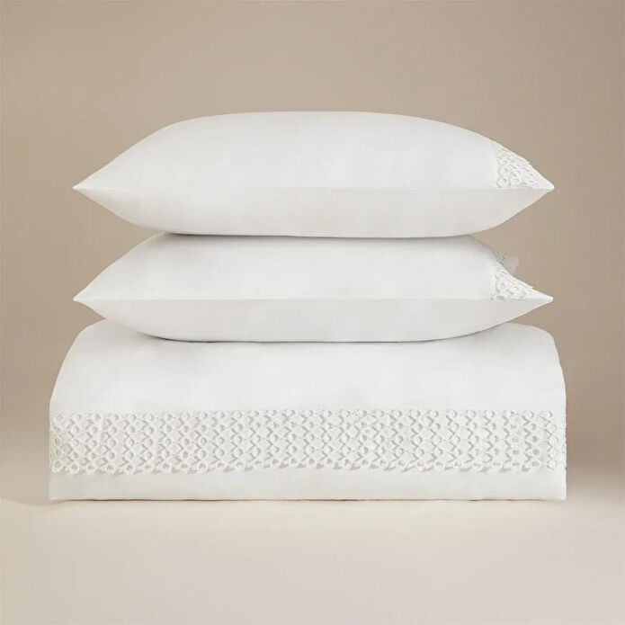 Penelope %100 Pamuk Saten Kumaş Nevresim Seti 240x220 Cm Beyaz - Manuela Serisi